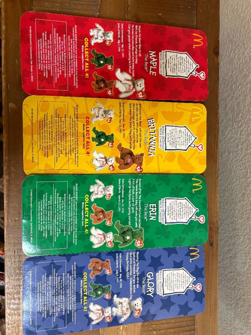 1999 Ty Teenie Beanie Babies McDonald’s International Bears Set – Set of 4 NIP